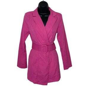 Vtg Belted‎ Blazer Jacket Women's S Hot Pink Matching Covered Belt Mid Mod GoGo